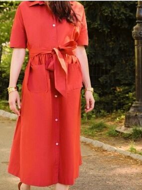 Daphne Wilde Brent Shirt Dress Size 2 (M/L) Oversized *Maternity* Red Orange EUC